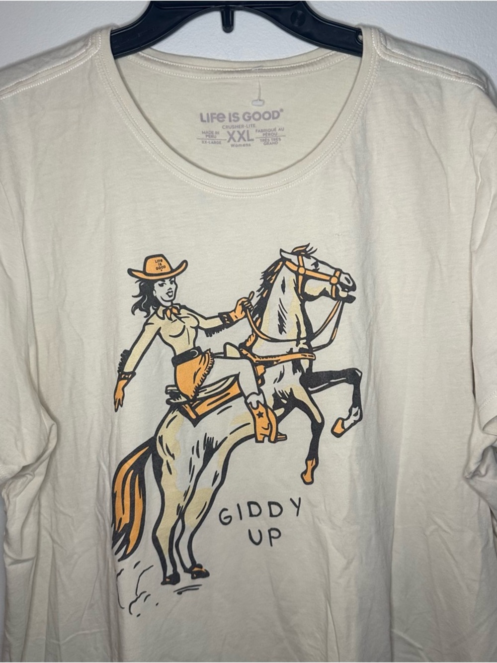 Life Is Good Womens XXL Giddy Up Cowgirl Beige Crusher Lite Graphic T-Shirt